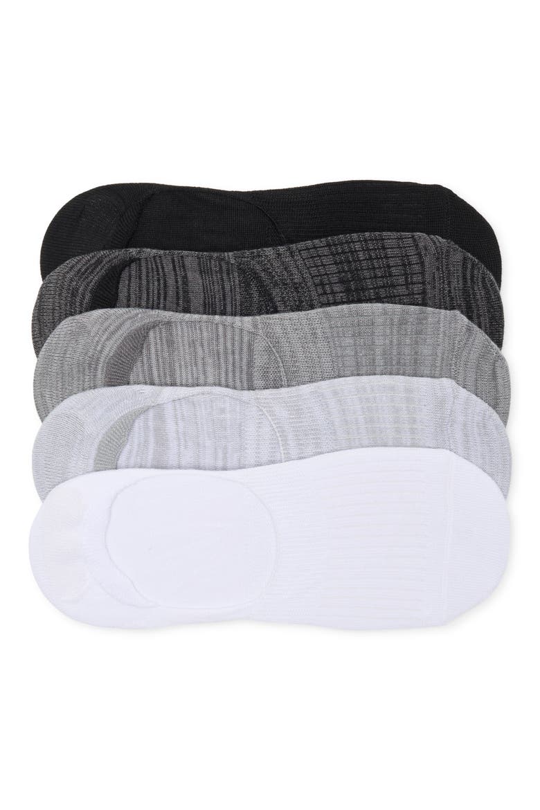 Ribbed Sport Liner 5-Pack No-Show Socks, Main, color, WHITE- BLACK MULTI