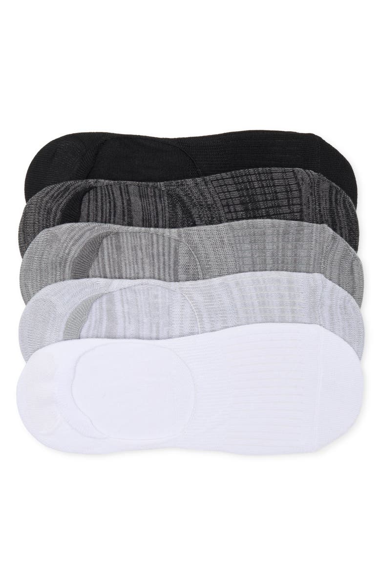 Z by Zella Ribbed Sport Liner 5-Pack No-Show Socks, Main, color, White- Black Multi