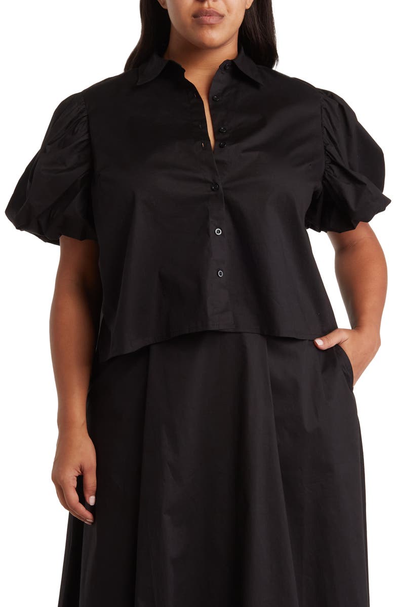 BY DESIGN Abigail Poplin Stretch Cotton Top, Main, color, Black