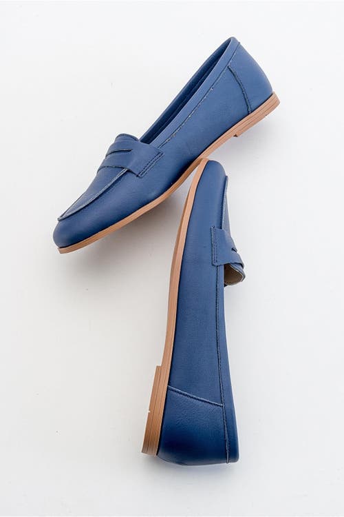 Forever & Always Shoes Dorothy Leather Loafer In Navy Blue Leather