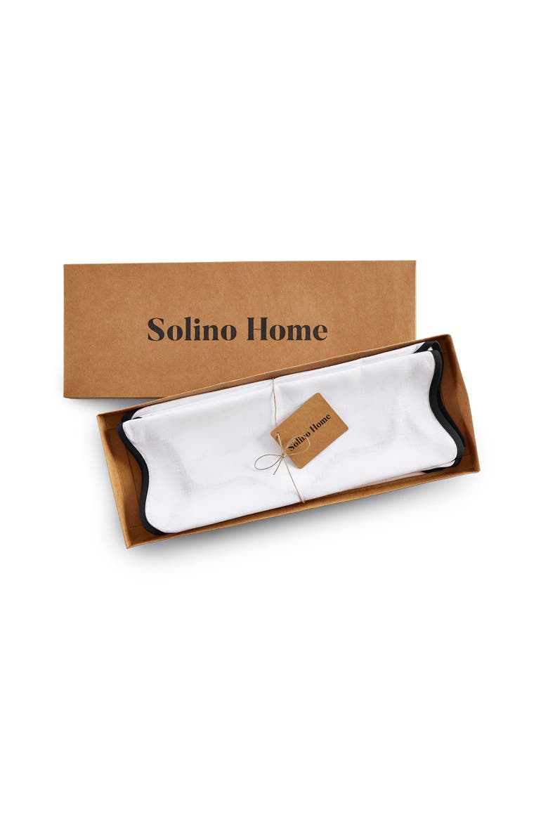 Linen Placemats 16 Inch Round Set of 4 - Giselle Scallop Edge, Alternate, color, Black and White