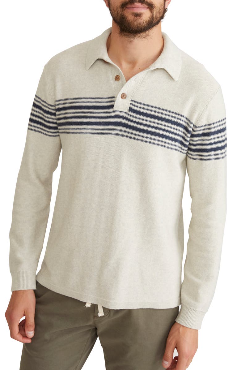 Marine Layer Chest Stripe Long Sleeve Polo, Main, color, 