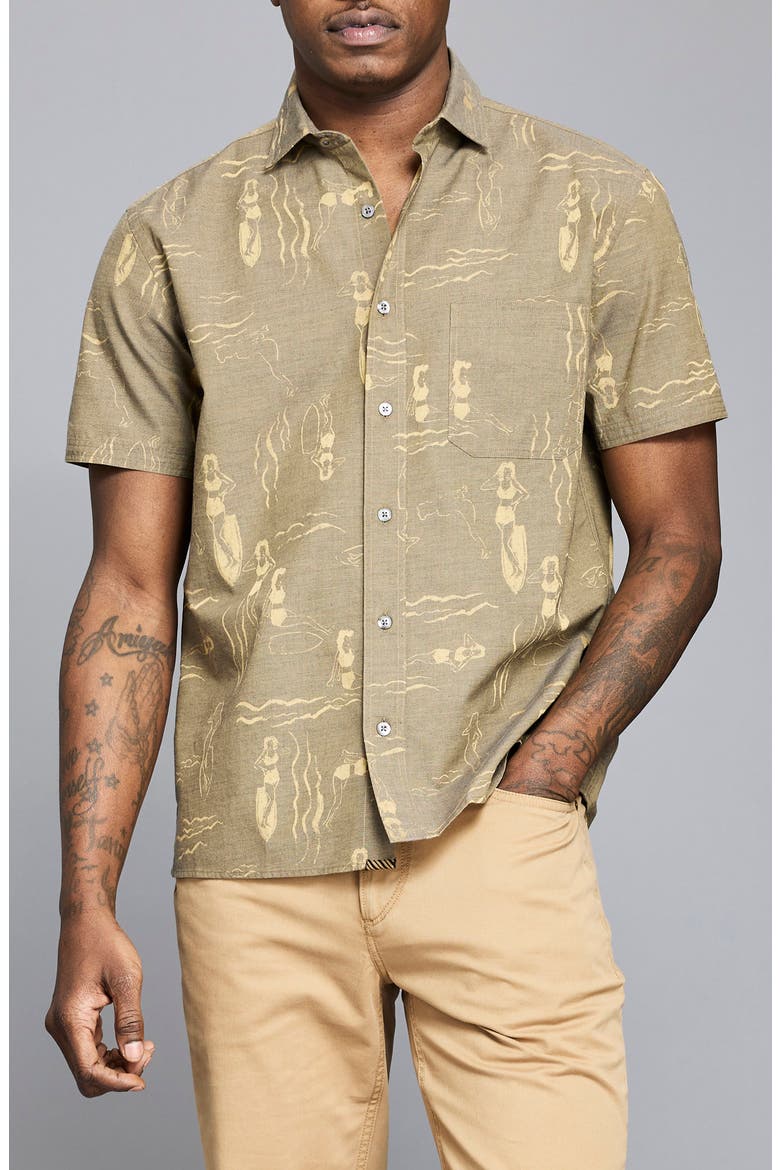 Surf Ladies Mélange Short Sleeve Button-Up Shirt, Main, color, ASPHALT