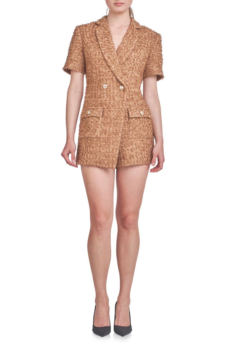 Double Breasted Tweed Romper, Main, color, BROWN
