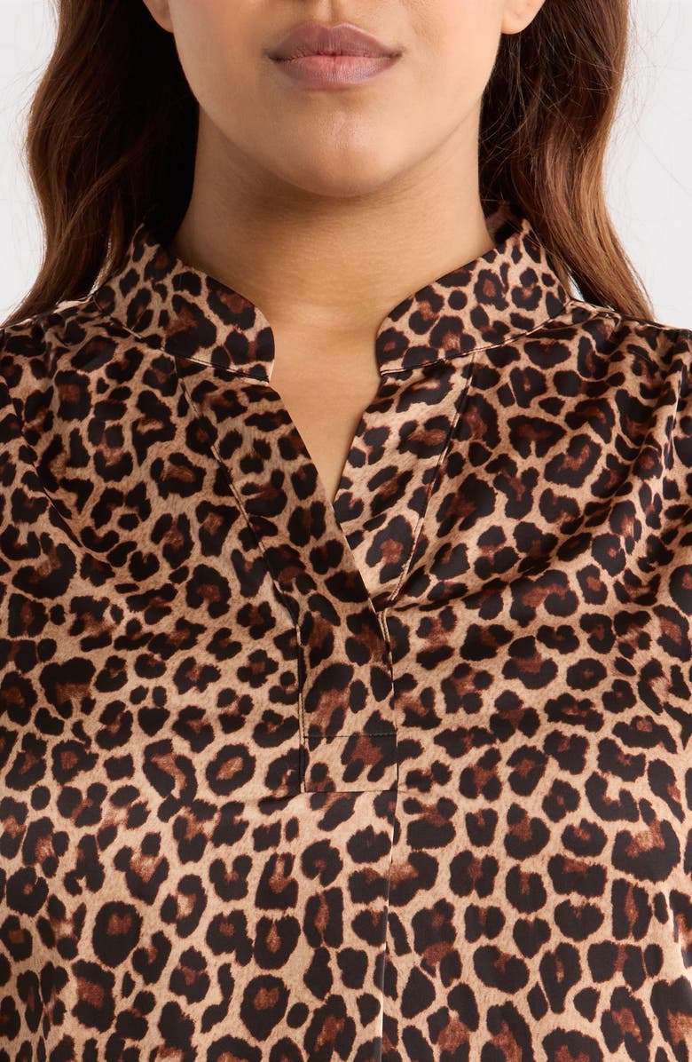 Anne Klein Leopard Print Satin Button-Up Shirt, Alternate, color, 