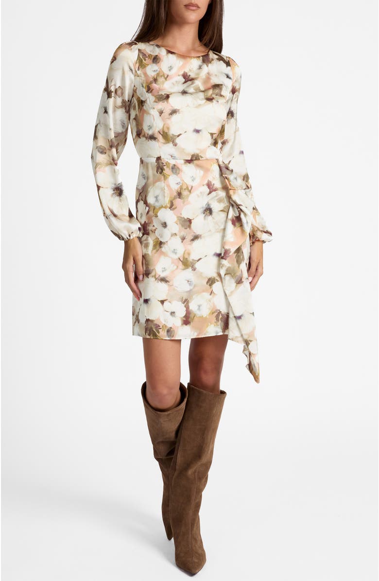Santorelli Malia Long Sleeve Dress in Floral Georgette, Main, color, Peach Whip