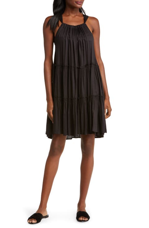 Ruched Tiered Cover-Up Swing Dress