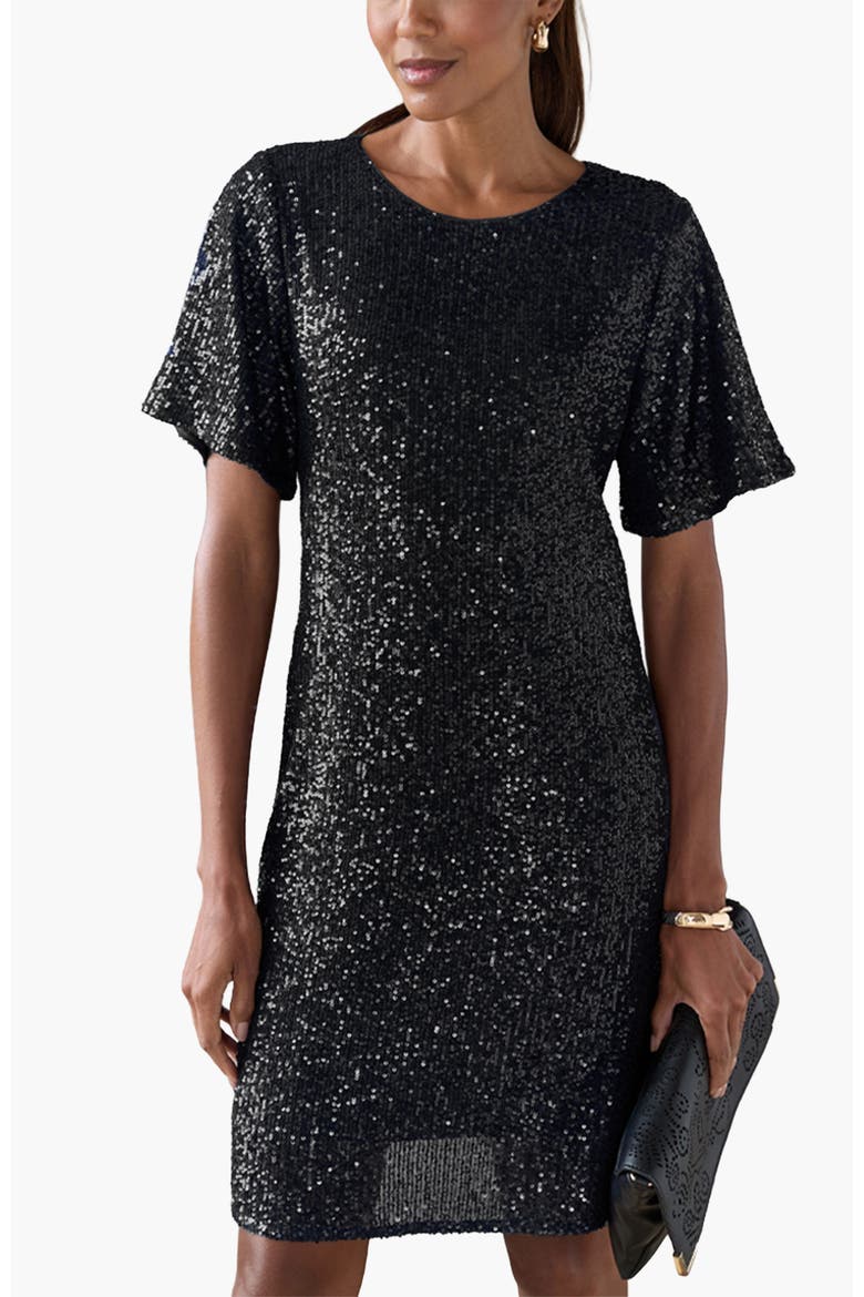 Sequin T-Shirt Dress, Main, color, Black