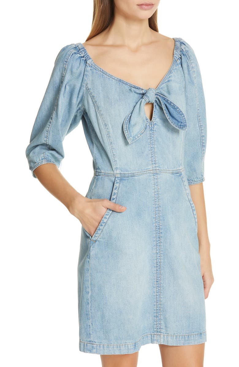 La Vie Rebecca Taylor Tie Neck Denim Dress, Alternate, color, 