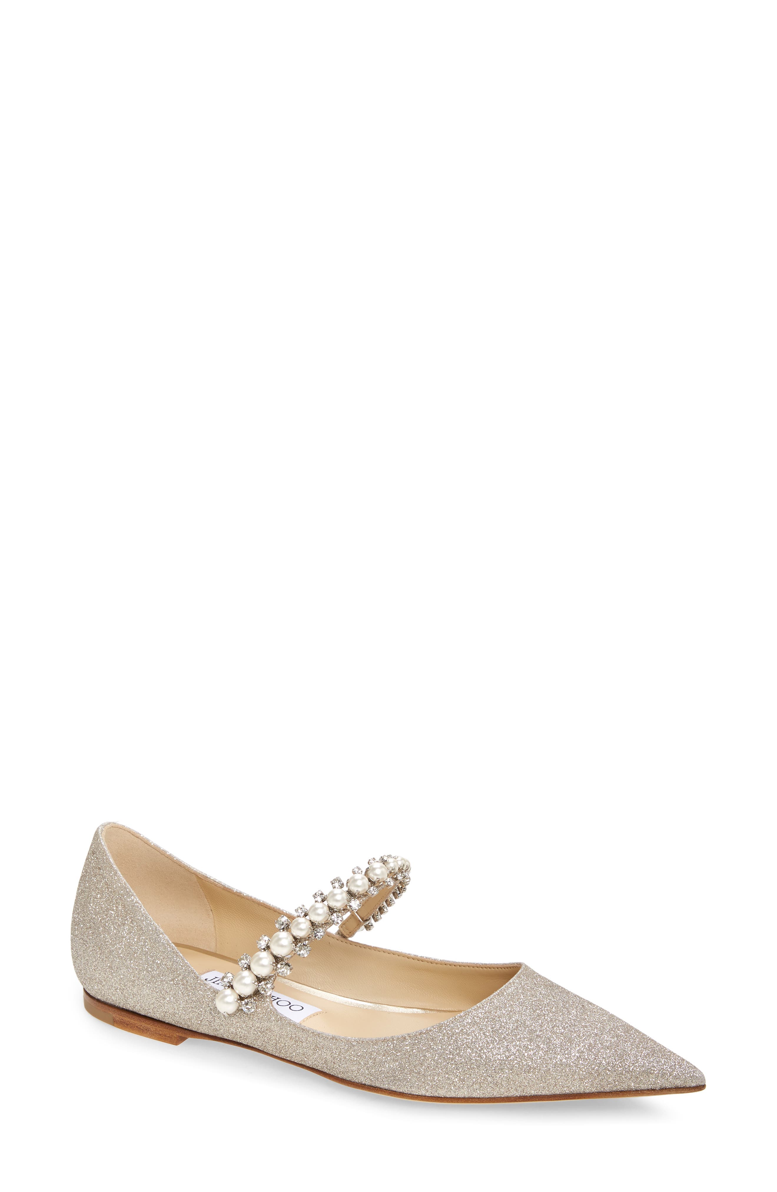 Jimmy Choo Baily Embellished Pointed Toe Flat, Main, color, 