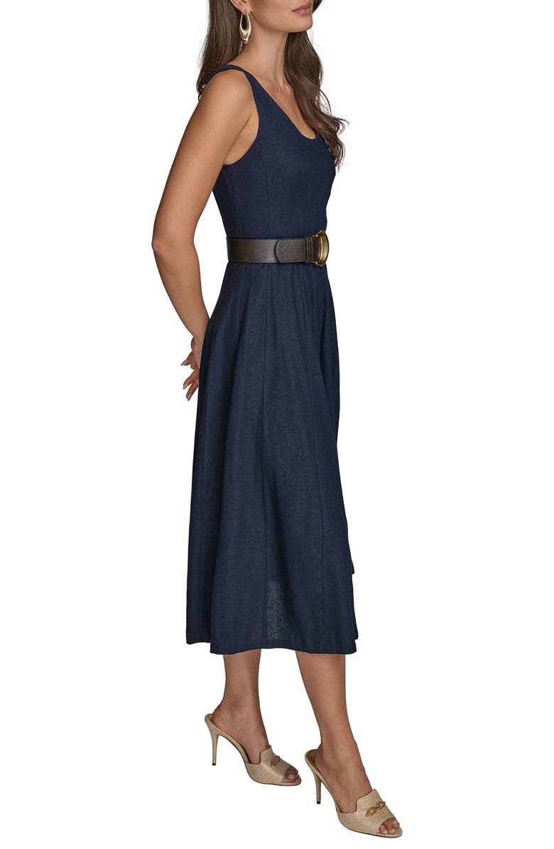 Donna Karan New York Belted Linen Blend Dress, Alternate, color, Nightfall
