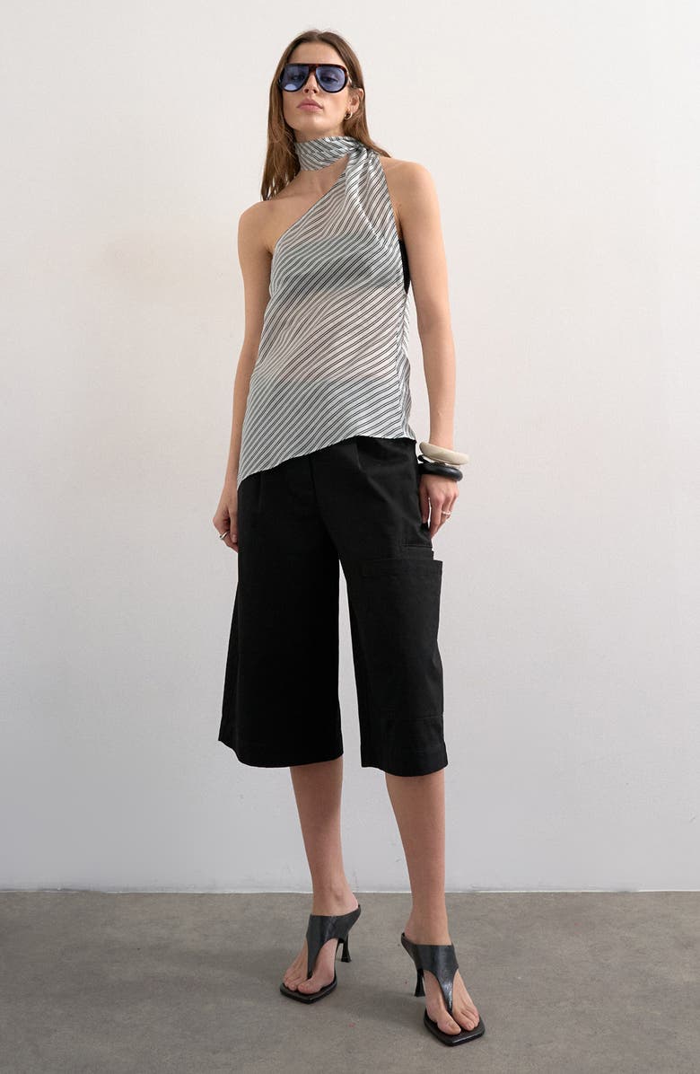 Topshop Stripe Scarf Open Back Halter Top, Alternate, color, Medium Blue