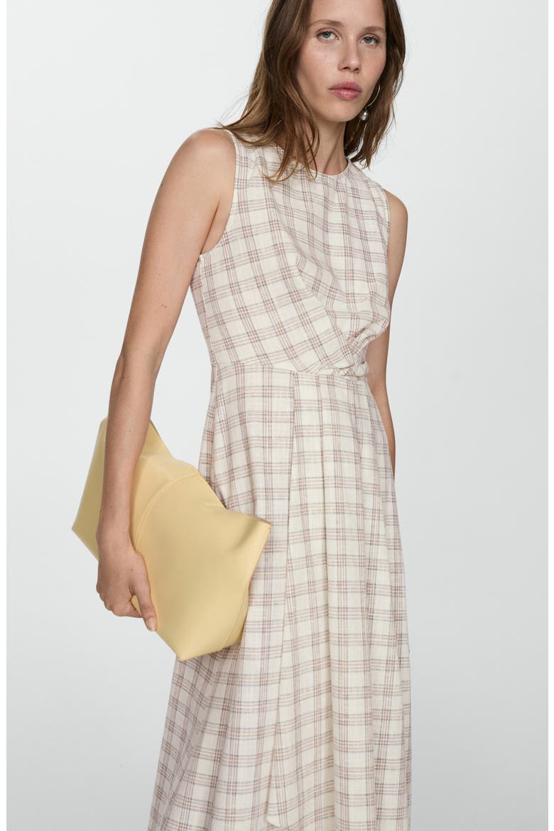 Check Tie Front Midi Dress, Alternate, color, ECRU