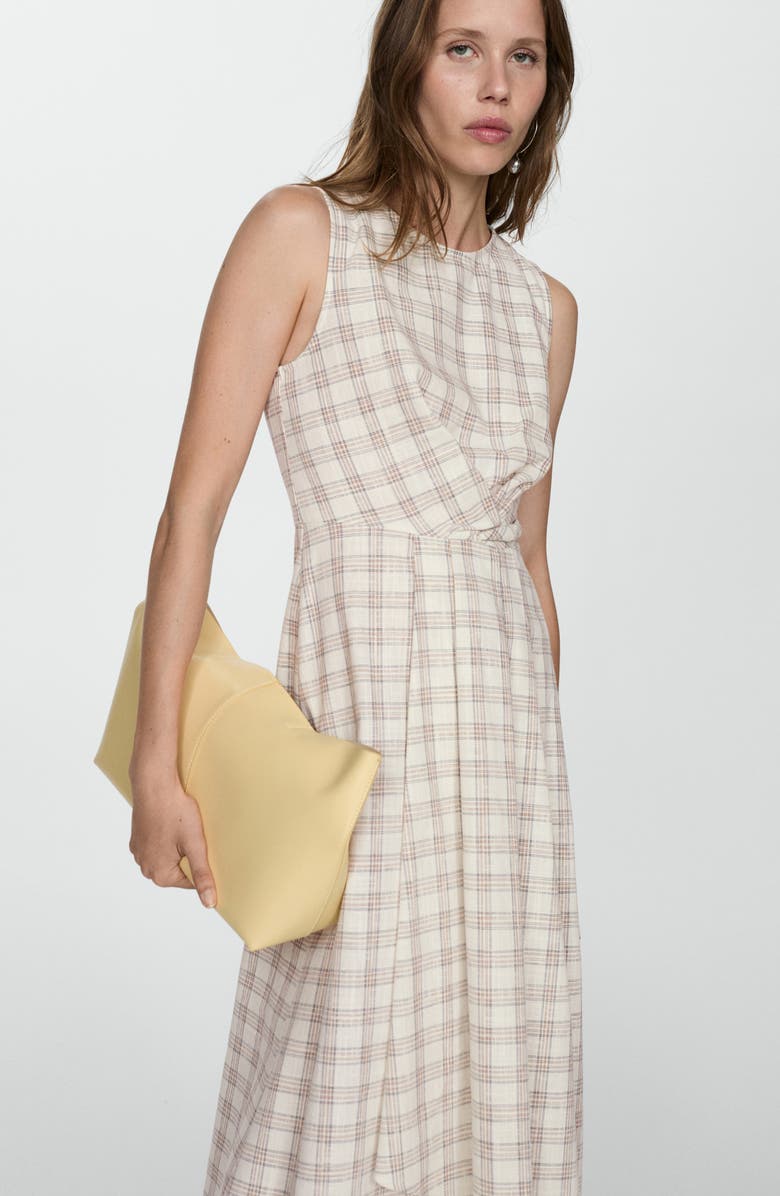 MANGO Check Tie Front Midi Dress, Alternate, color,