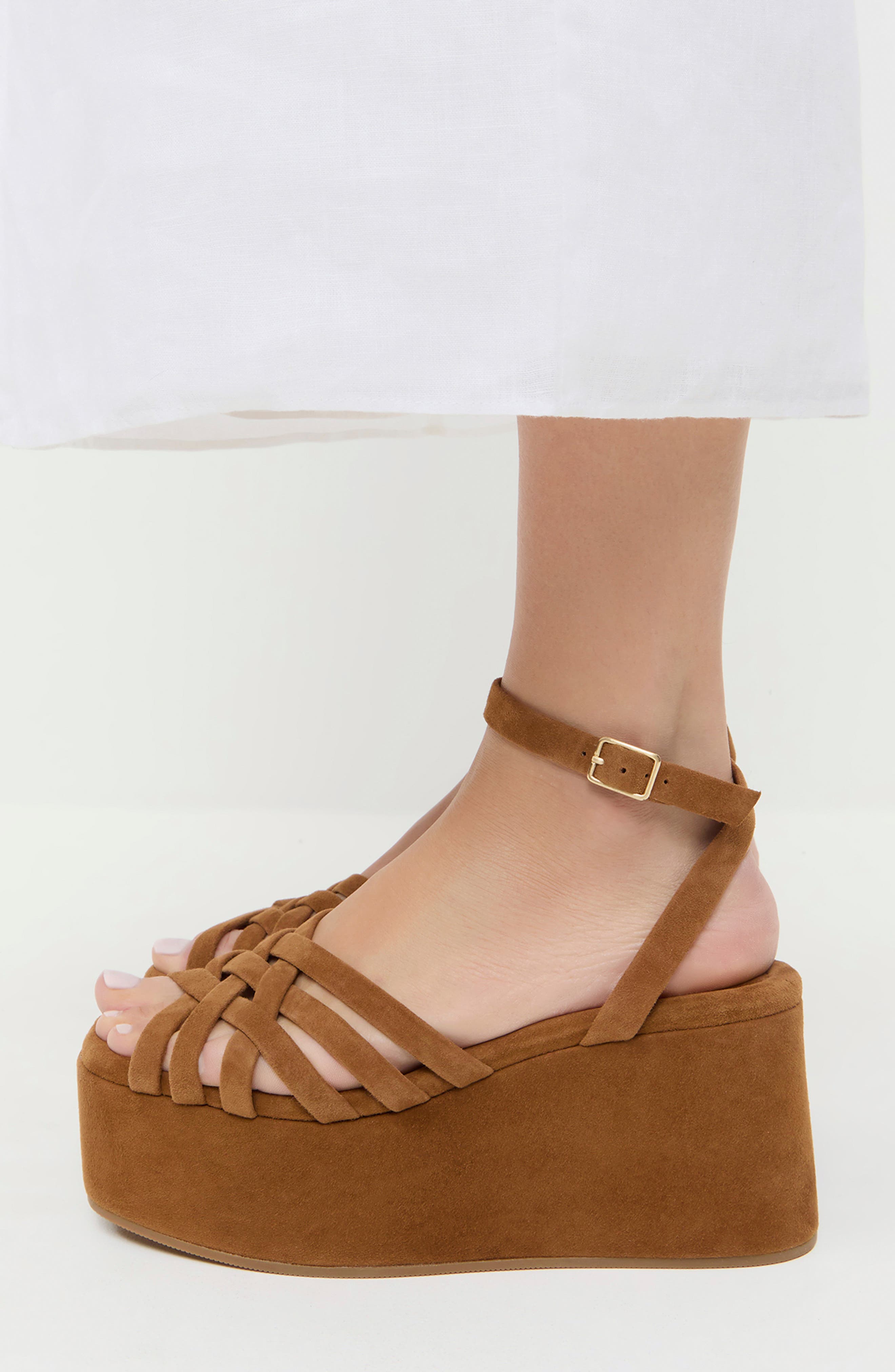 Loeffler Randall Channing Ankle Strap Platform Wedge Sandal, Alternate, color, Cacao