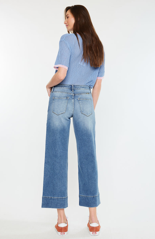 Kancan Kells High Rise Crop Wide Leg Jeans In Blue