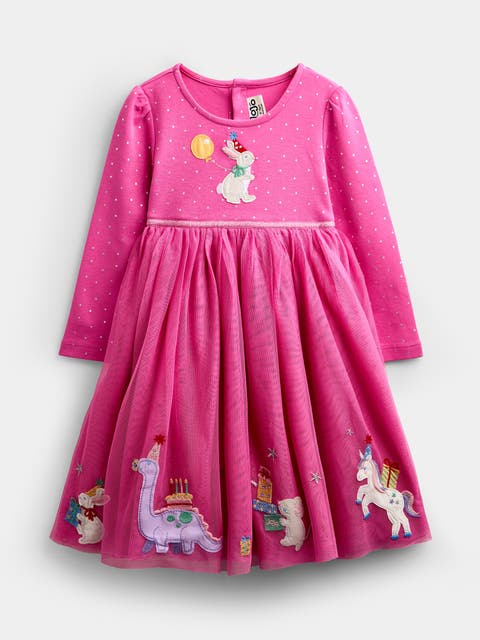 Kids' Long Sleeve Applique Tulle Dress (toddler, Little Kid)