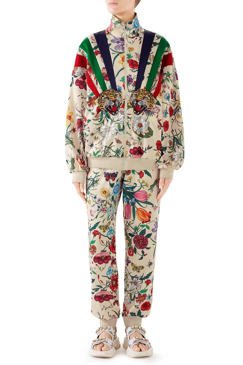 Chateau Marmont Floral Print Track Jacket, Alternate, color, IVORY/ MULTICOLOR