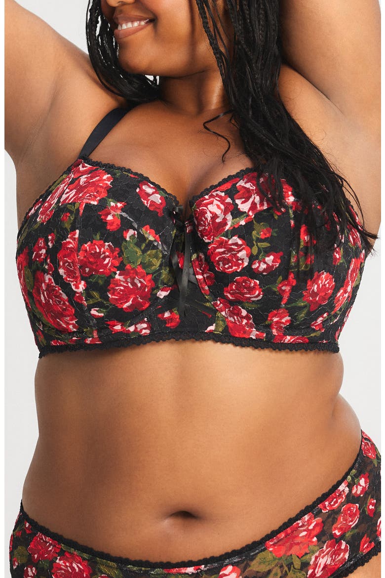 Sinful Rose Lace Balconette Bra, Alternate, color, BLACK CAVIAR ROSY PASSIONS
