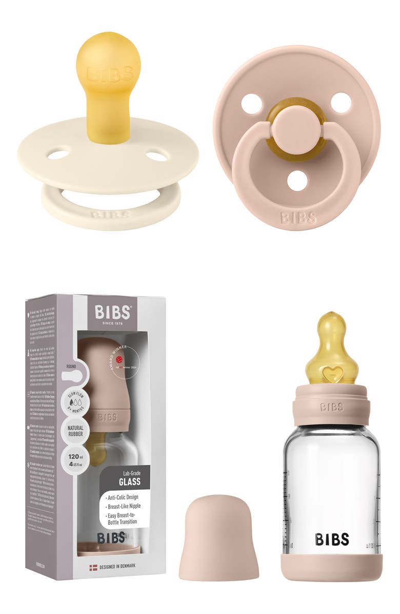 BIBS 4-Ounce Glass Bottle & Pacifier Set, Main, color, Blush/ Ivory