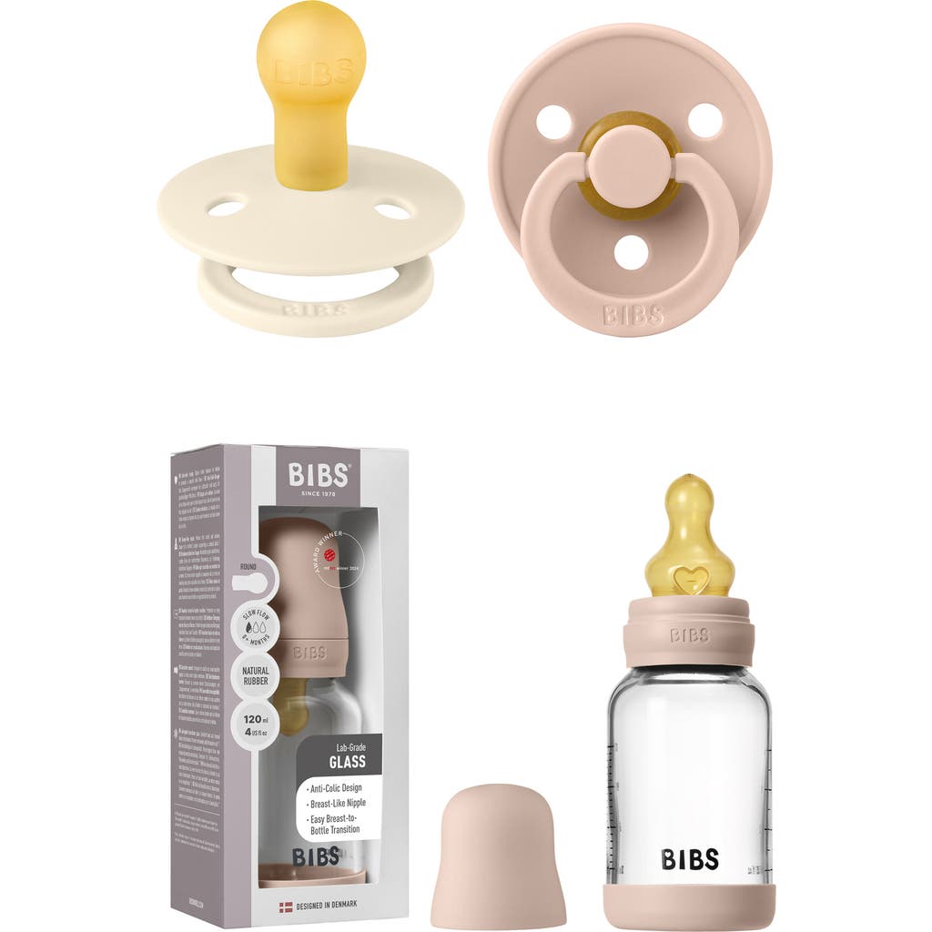 BIBS 4-Ounce Glass Bottle & Pacifier Set in Blush/ivory at Nordstrom