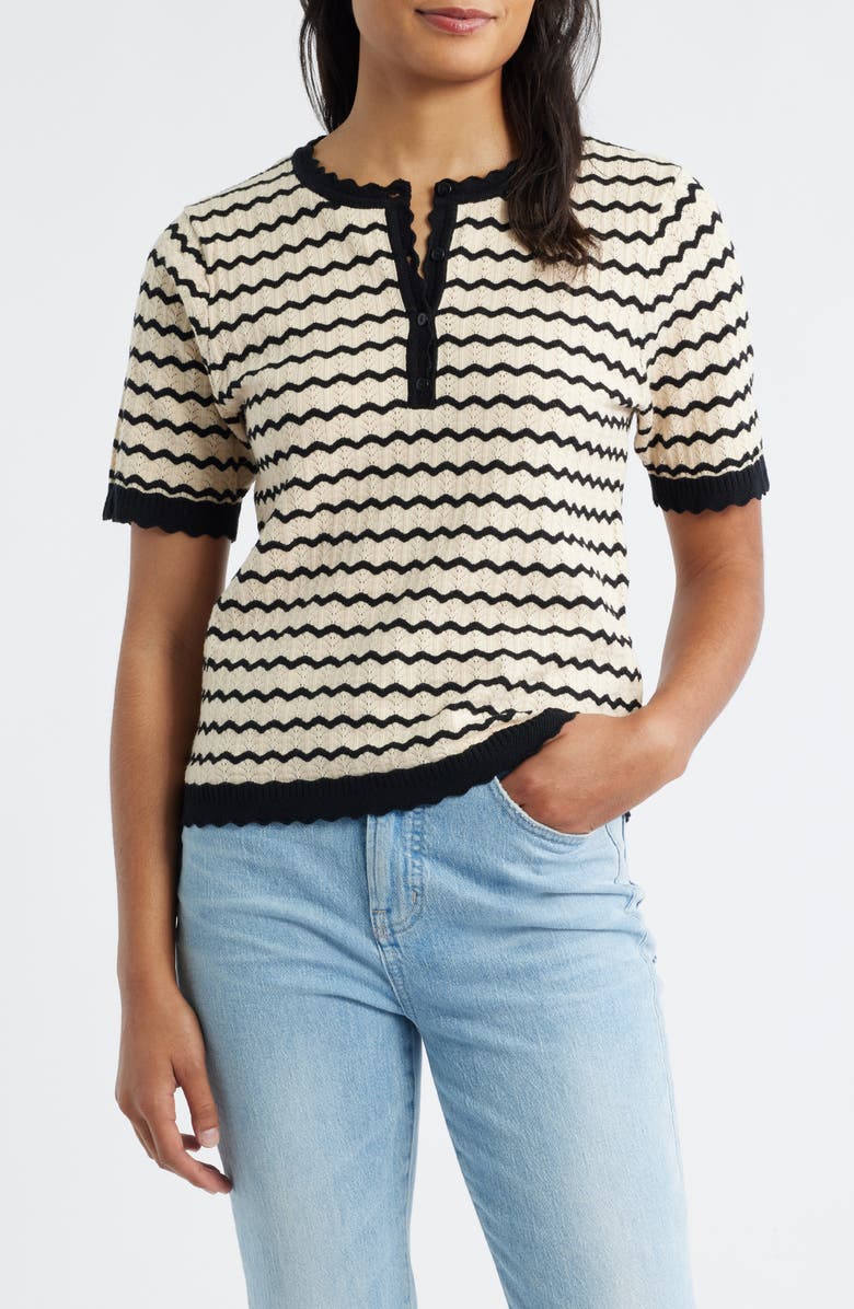 Wit & Wisdom Stripe Knit Top, Main, color, Ecru/ Black