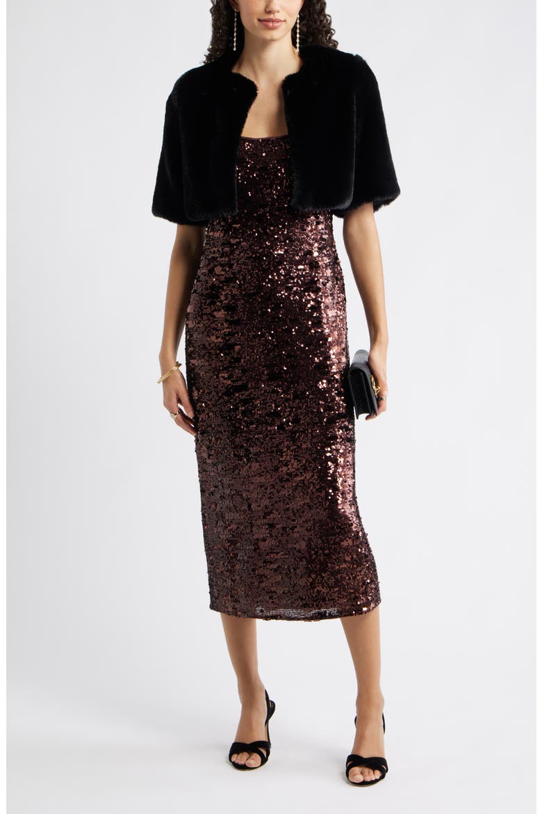 Sequin Tie Shoulder Midi Dress, Alternate, color, BURGUNDY SEQUINS