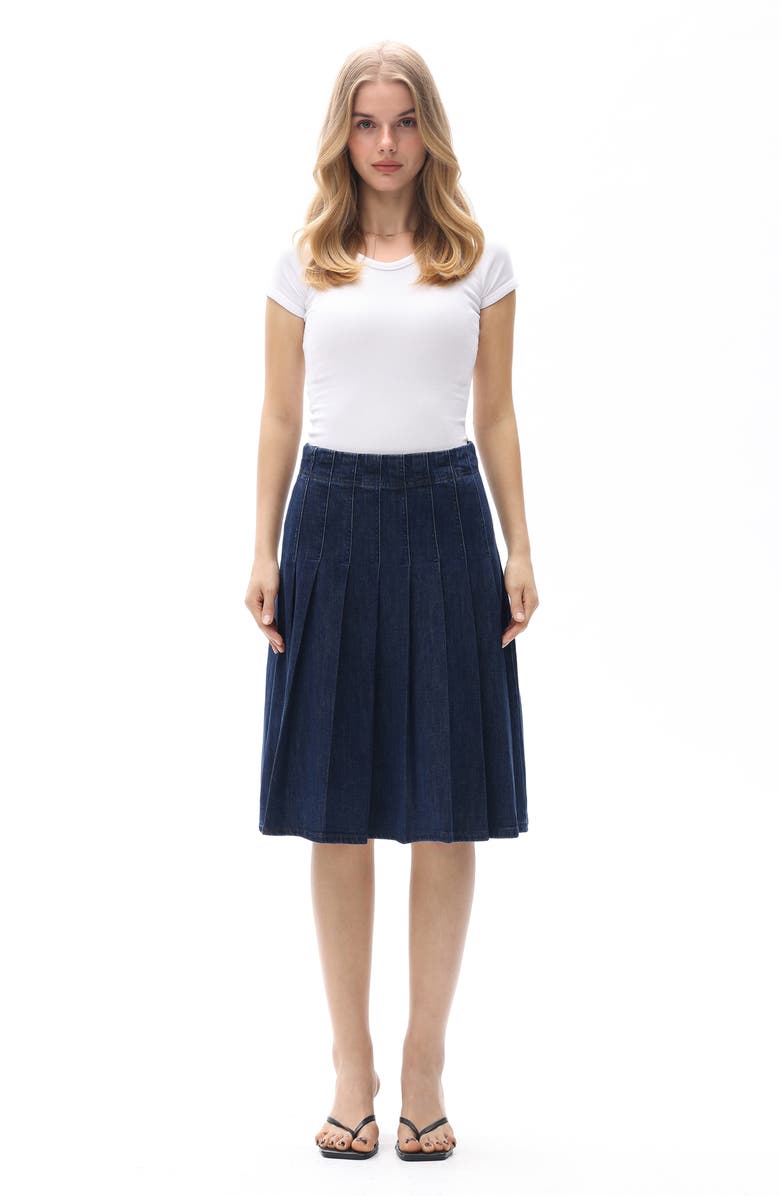 Bayeas Pleated High Waist Denim Skirt, Alternate, color, Dark Blue