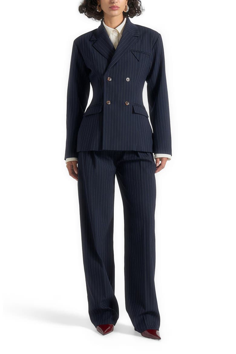 Maia Pinstripe Double Breasted Blazer, Alternate, color, Navy