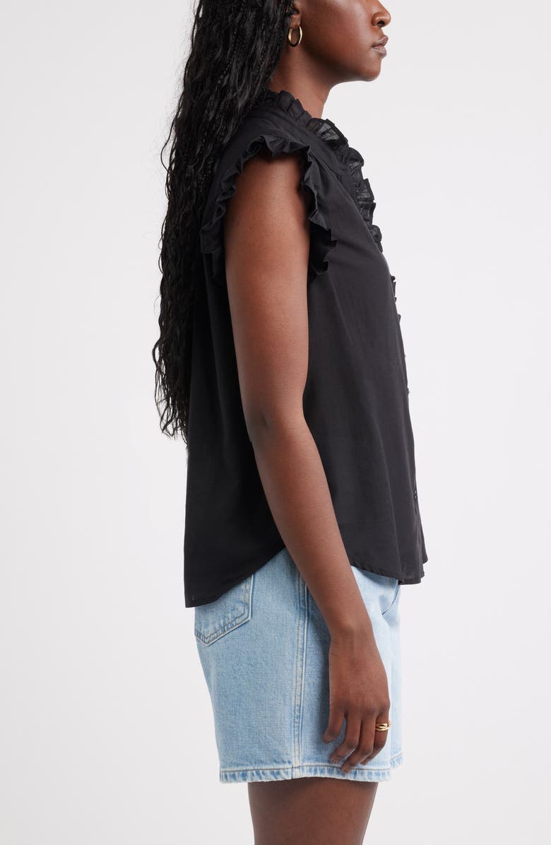 Caslon<sup>®</sup> Ruffle Sleeve Cotton Blend Top, Alternate, color, Black