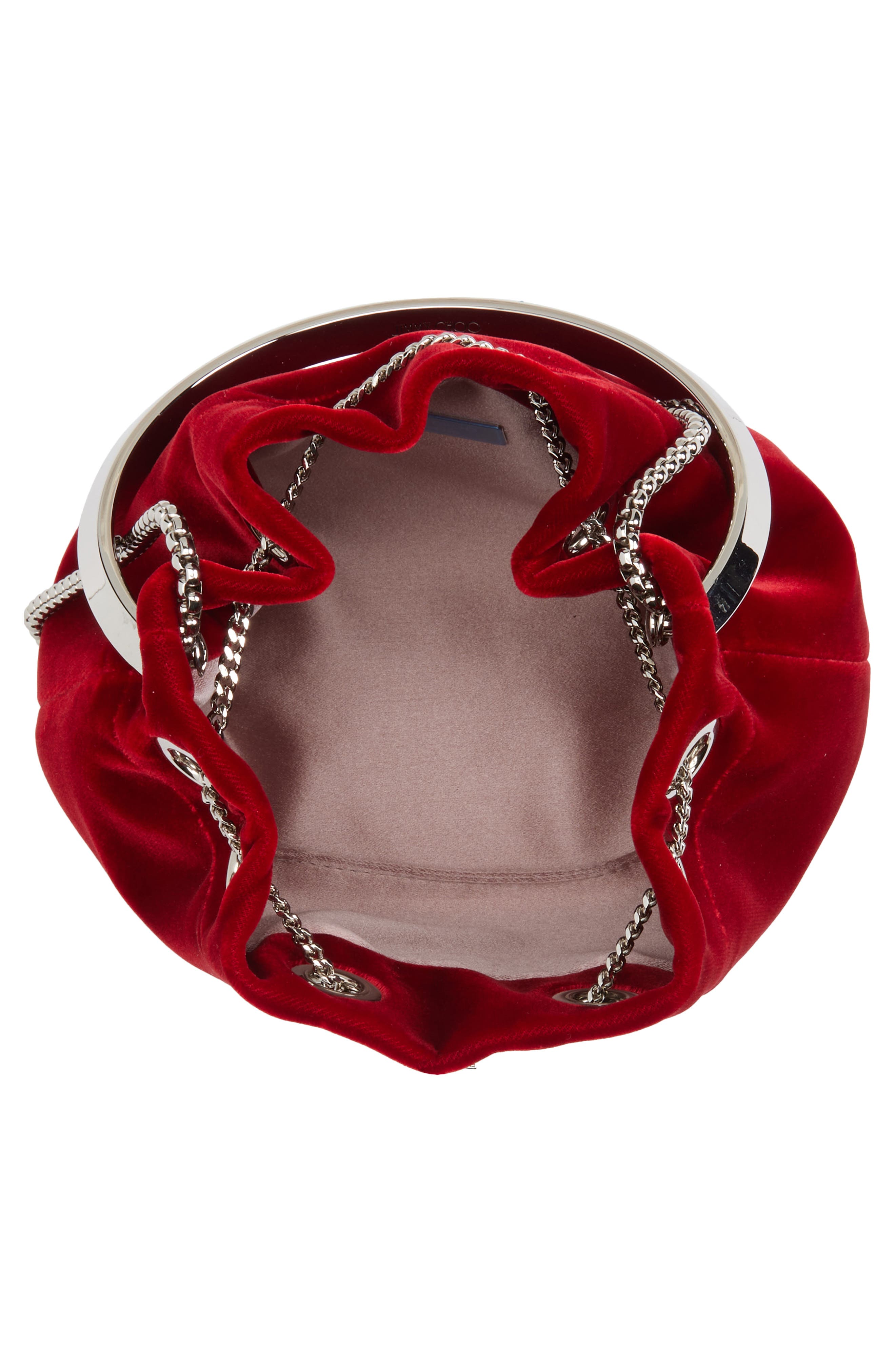 Jimmy Choo Bon Bon Bucket Bag, Alternate, color, Ruby Red/ Silver