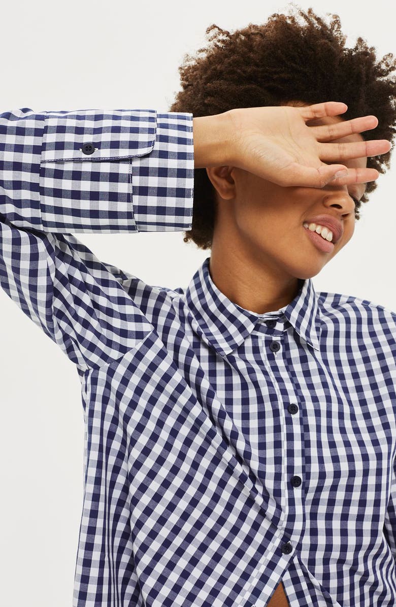 Topshop Double Cuff Gingham Shirt, Alternate, color, 