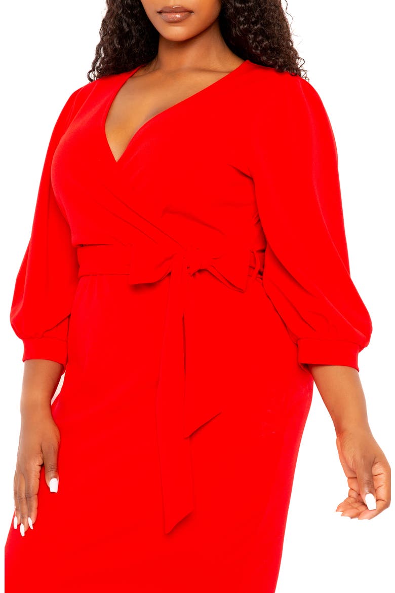 Faux Wrap Midi Dress, Alternate, color, RED