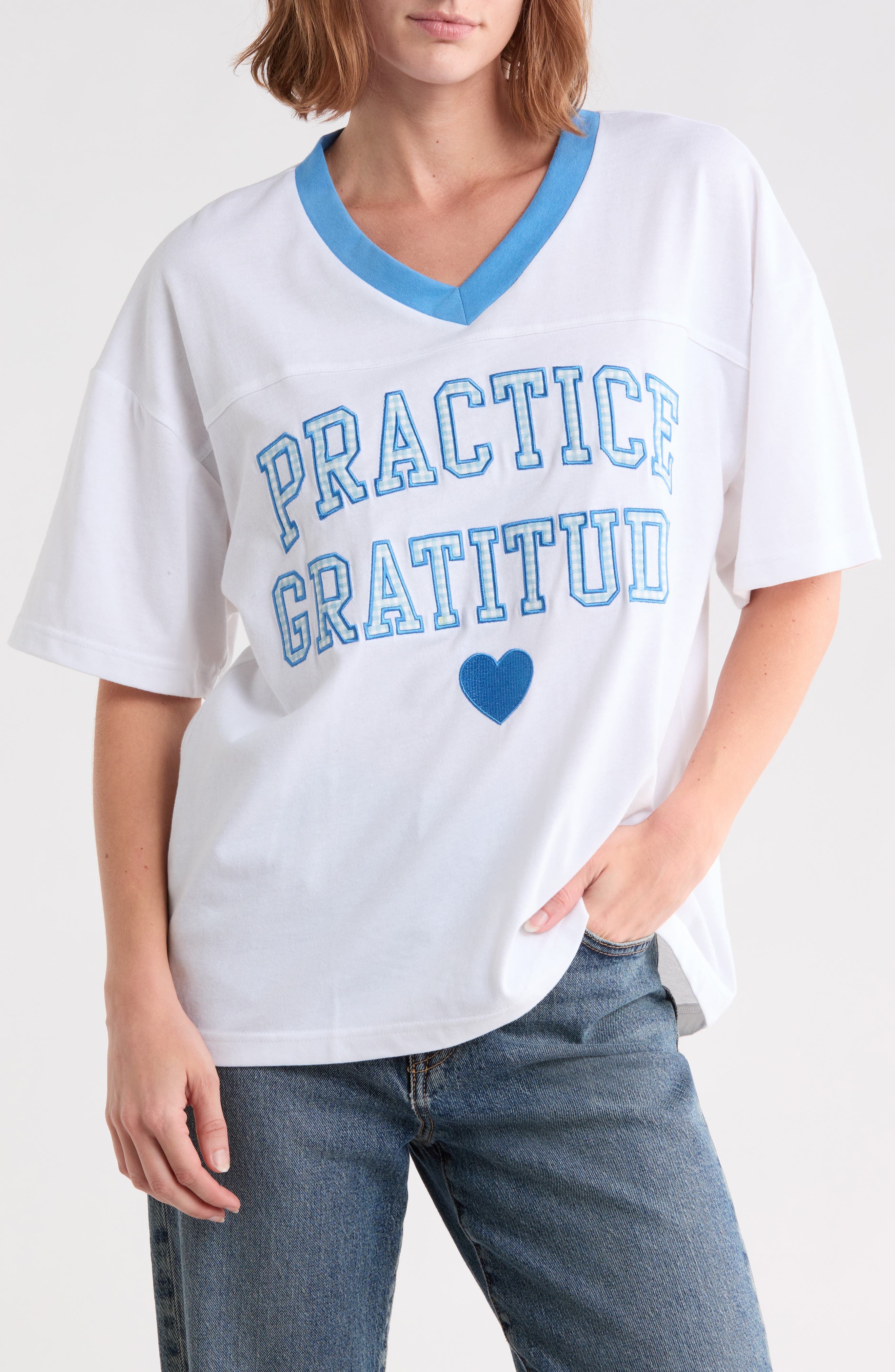 Practice Gratitude Cotton Embroidered T-Shirt