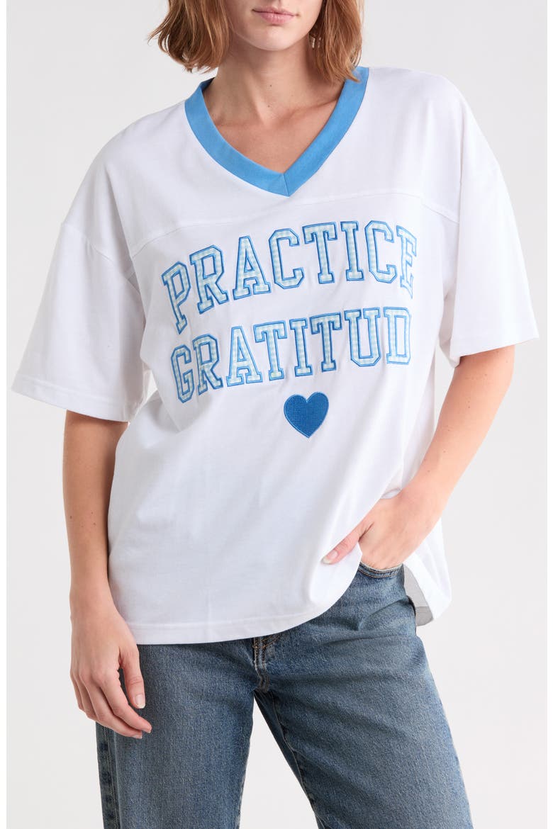 Practice Gratitude Cotton Embroidered T-Shirt, Main, color, BRIGHT WHITE