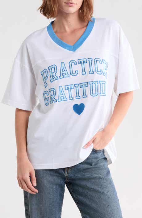 Practice Gratitude Cotton Embroidered T-Shirt