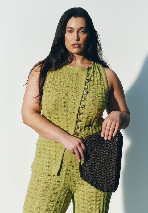 Pointelle Stitch Sweater Vest (Plus)