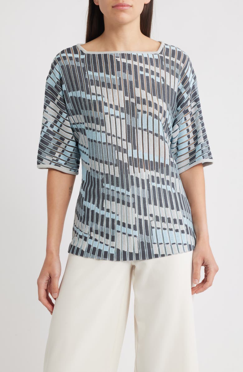 Ming Wang Sheer Burnout Jacquard Knit Tunic, Main, color, Dawn/ Granite/ Lunar Rock