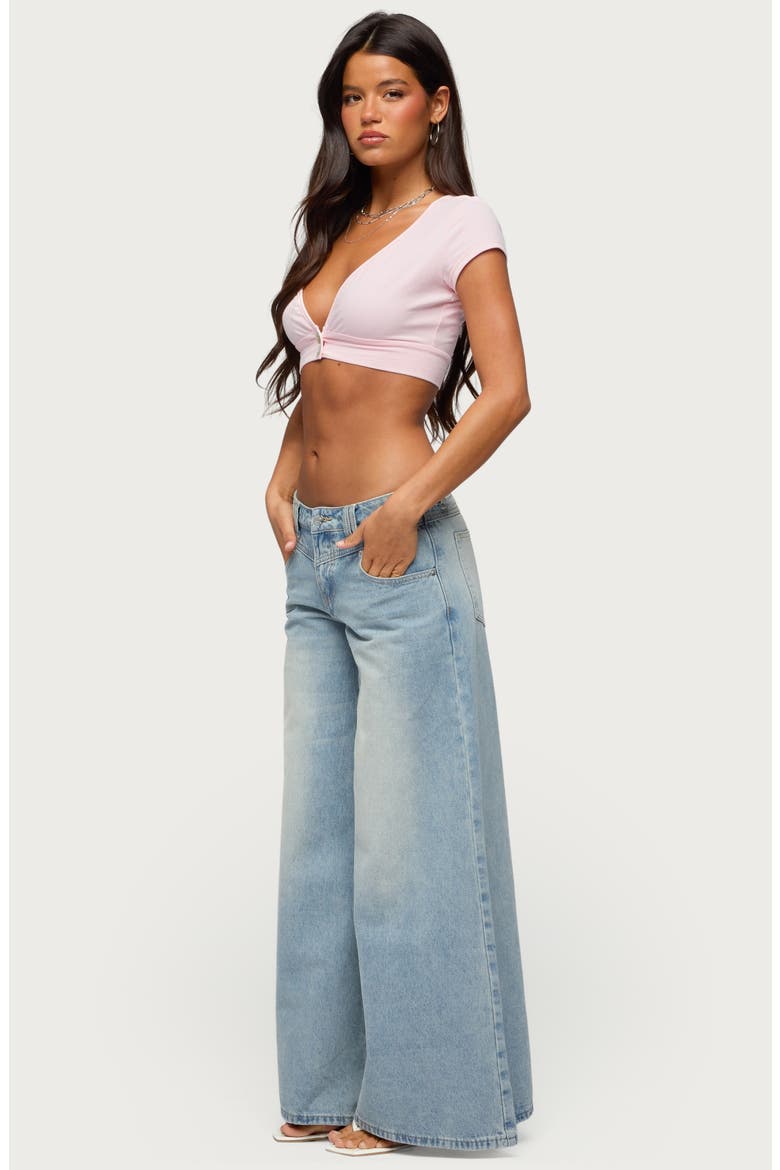 Cecey V-Neck Button Crop Top, Alternate, color, PINK