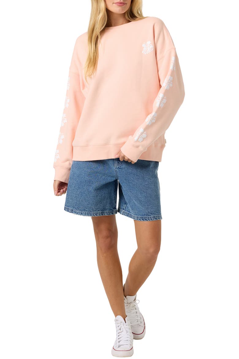 Mini Hibis Hawaii Oversized Graphic Sweatshirt, Alternate, color, PEACH LIGHT