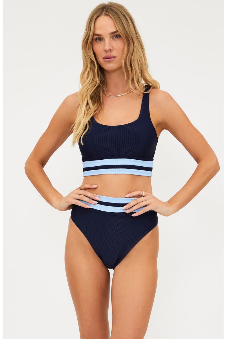 Thalia Stripe High Waist Rib Bikini Bottoms, Alternate, color, ULTRAMARINE COLORBLOCK