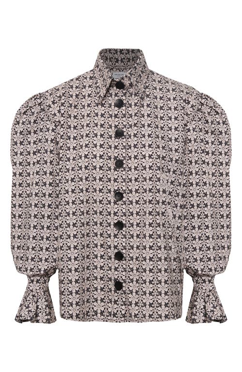 The Lulo Project Sotomayor Puff Sleeve Button-up Shirt In Gray