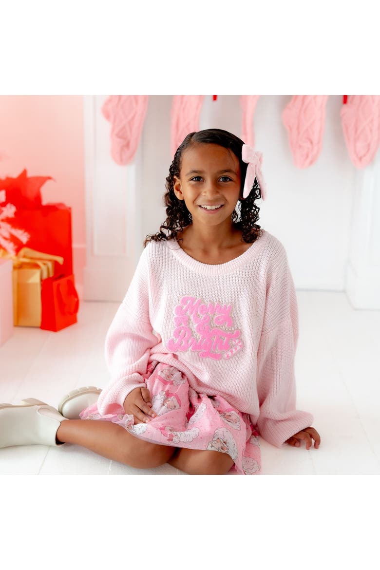 Merry and Bright Patch Christmas Sweater, Alternate, color, Light Pink