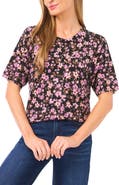CeCe Floral Print Short Sleeve Cardigan