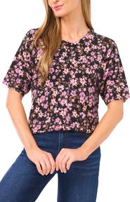 CeCe Floral Print Short Sleeve Cardigan