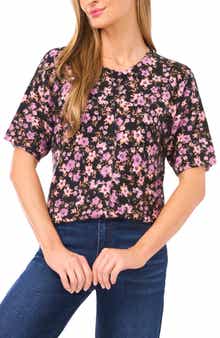 CeCe Floral Print Short Sleeve Cardigan