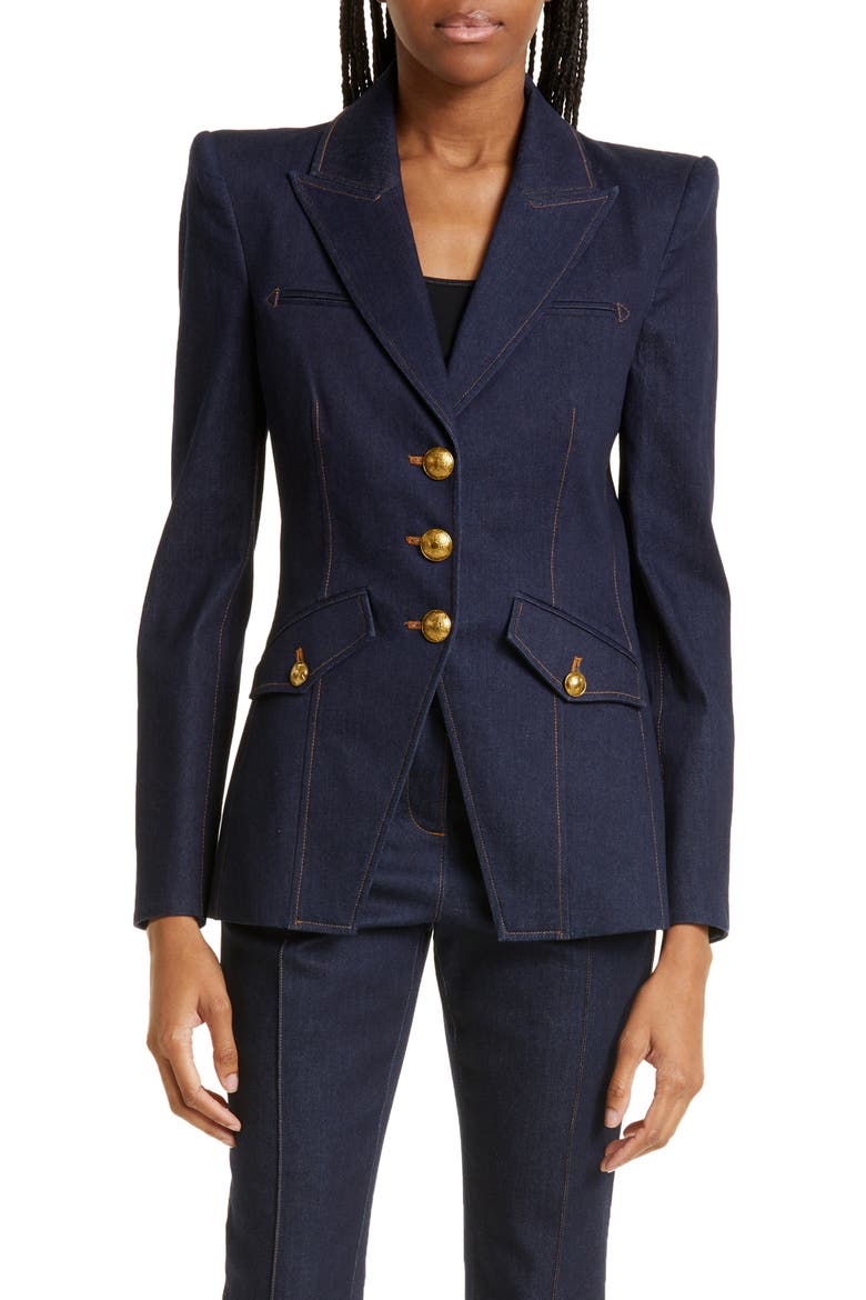 Anoki Cotton Blend Denim Dickey Jacket, Main, color, DARK OXFORD BLUE