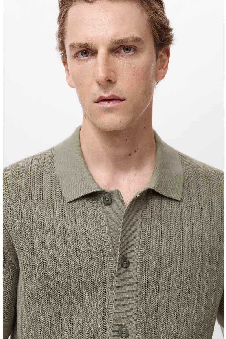 Textured Short Sleeve Knit Button-Up Shirt, Alternate, color, KHAKI GREEN