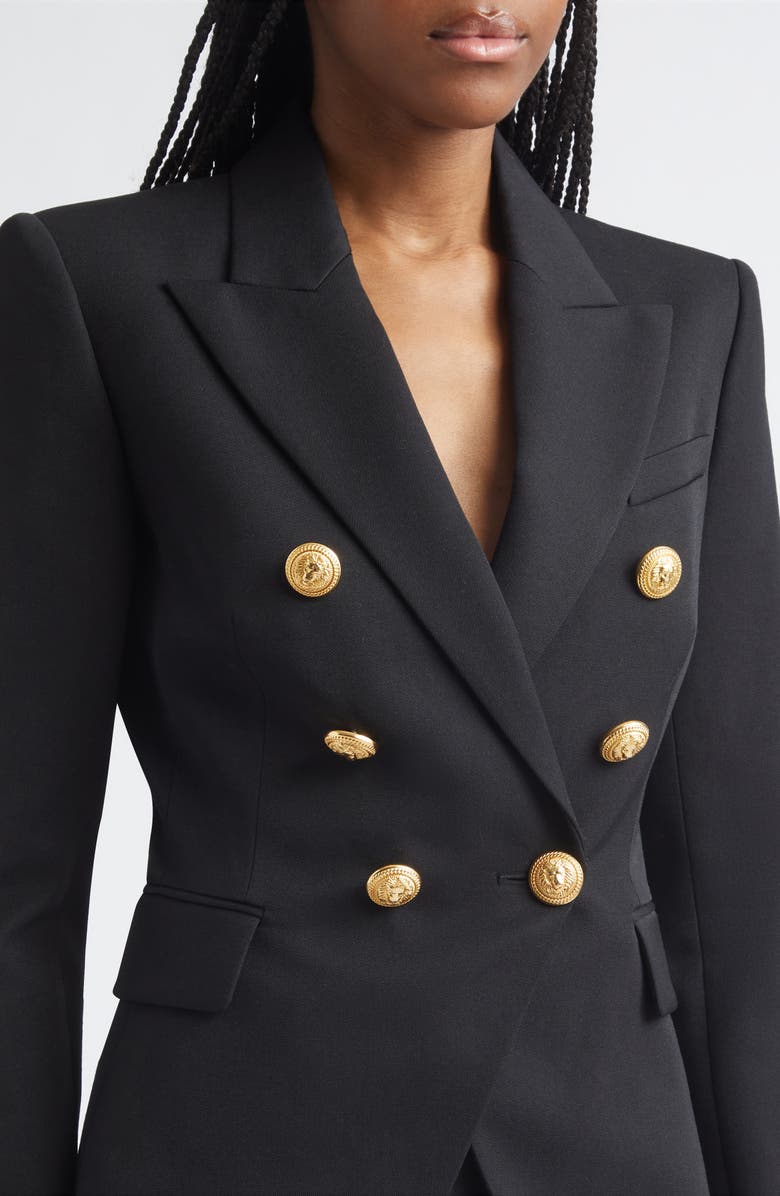 Balmain Double Breasted Wool Blazer, Alternate, color, Black