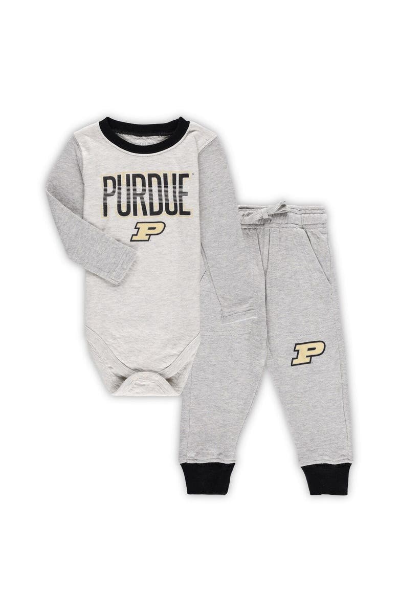 Wes & Willy Infant Wes & Willy Heather Gray Purdue Boilermakers Jie Jie Long Sleeve Bodysuit & Pants Set, Main, color, Heather Gray